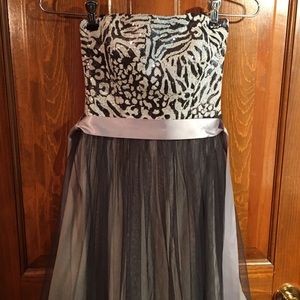 Strapless Dress Gray & White Evening Dress